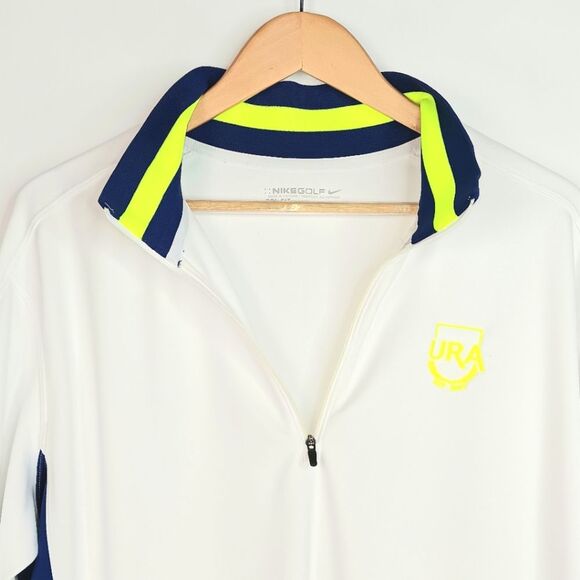 NIKE GOLF Men's White Blue Neon Quarter Zip Pullover Size Large URA Logo Sport - Picture 9 of 13